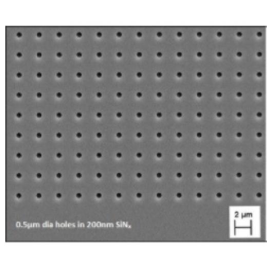 TEM应用氮化硅窗口(多孔),孔径1um-300nm,窗口0.05*0.05mm-0.5*0.5mm,膜厚50-200nm,Norcada