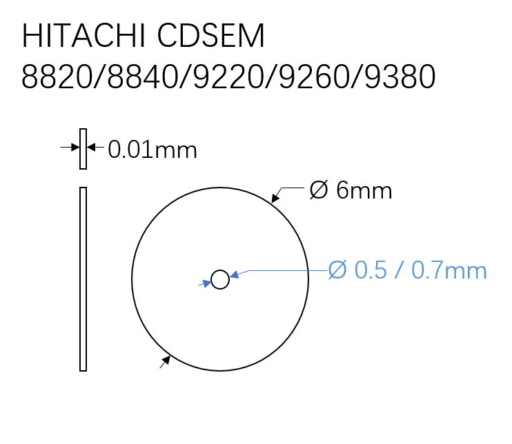 国产 6*0.01电镜光阑丨固定光阑HITACHI CDSEM，Mo